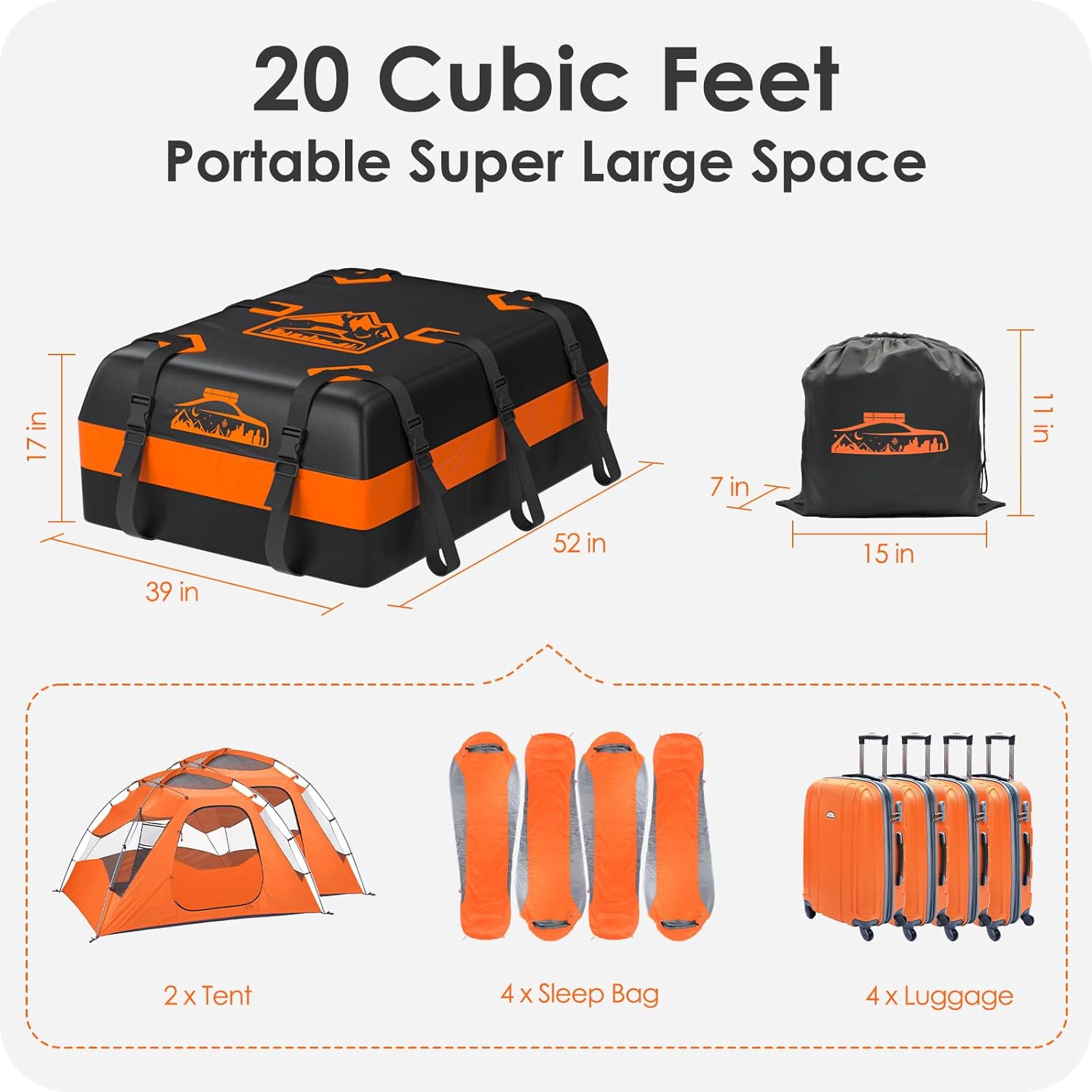 BOYUJK 20 Cu Ft Roof Bag (Orange, 566L): image 3