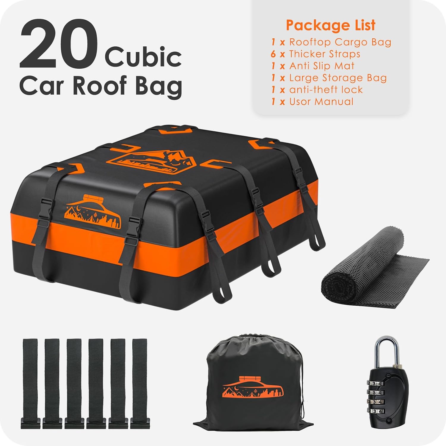 BOYUJK 20 Cu Ft Roof Bag (Orange, 566L): image 8