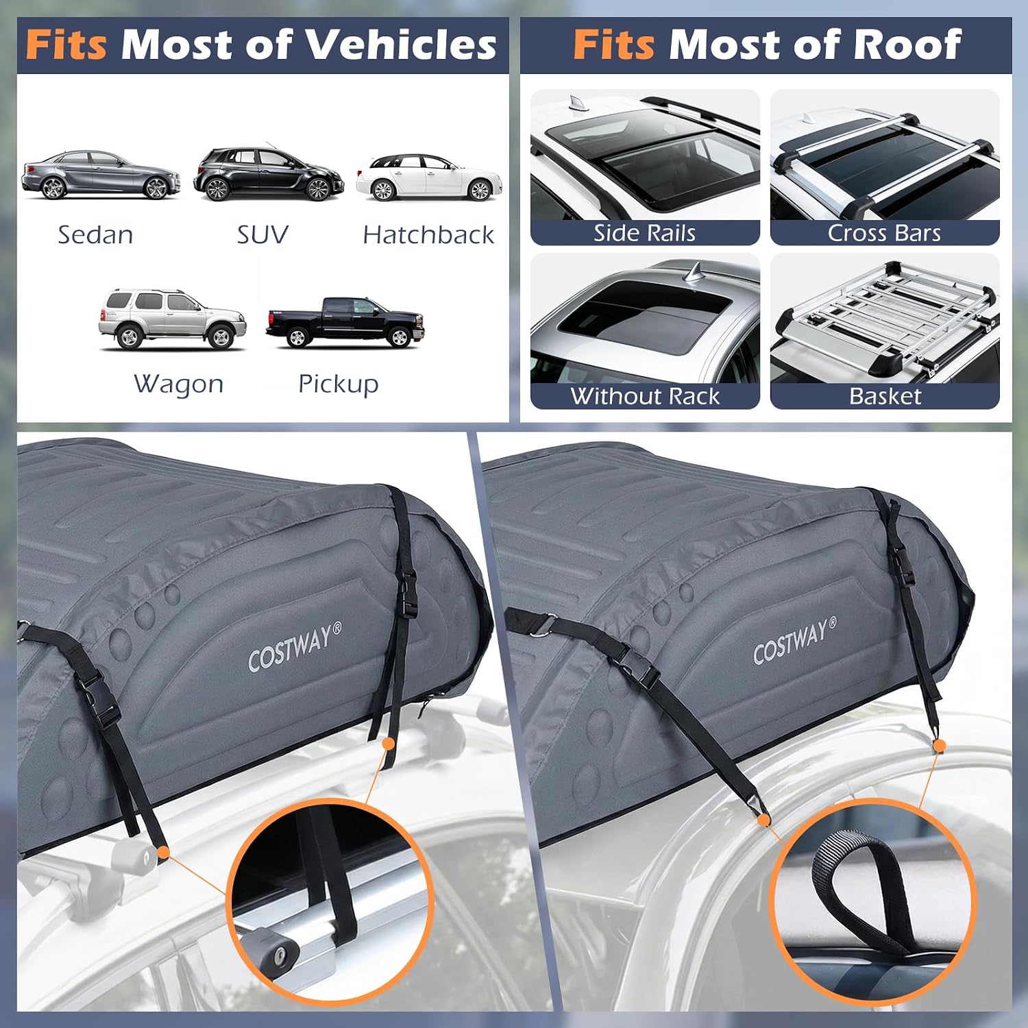 COSTWAY 14 Cu Ft Roof Bag (400L, Grey): image 4