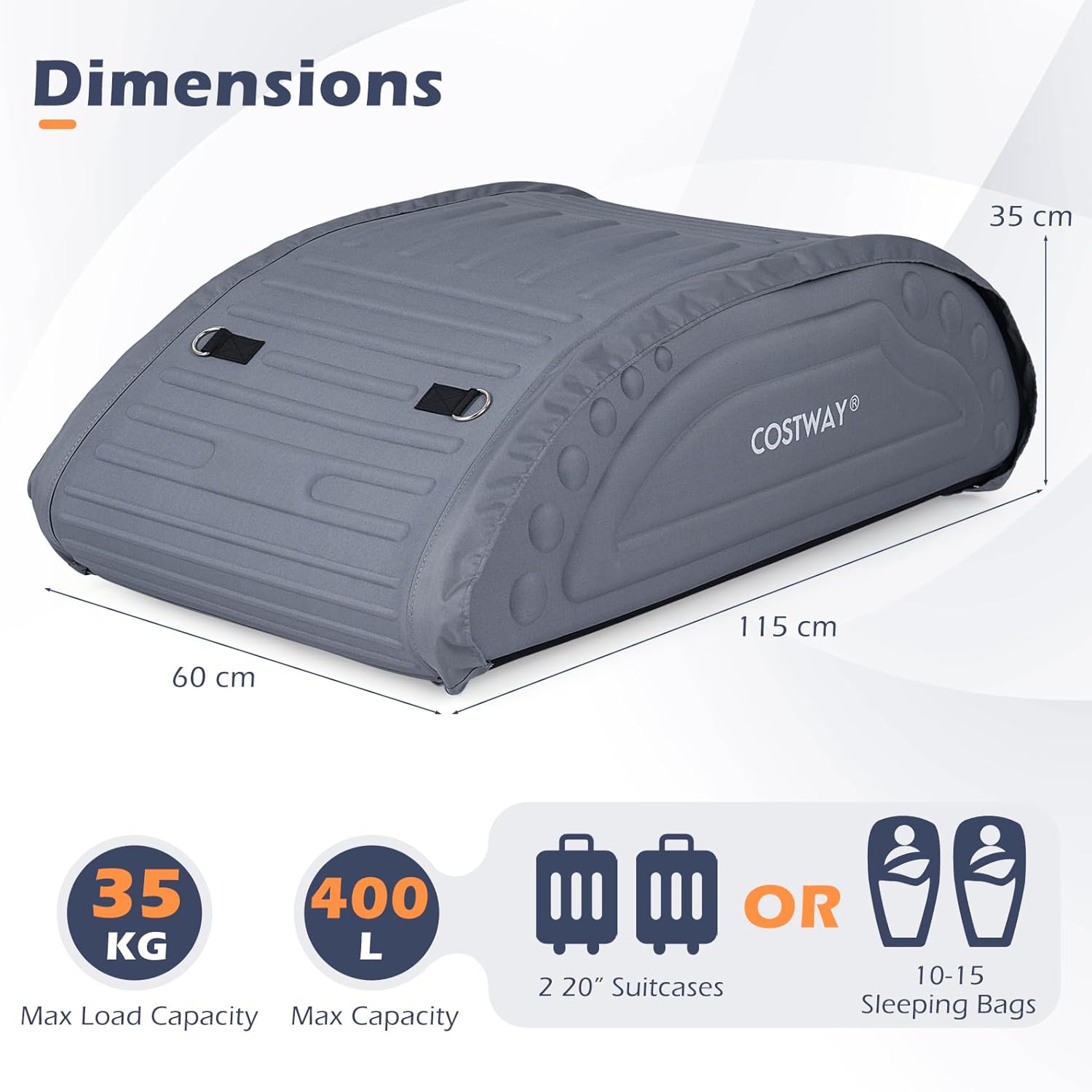 COSTWAY 14 Cu Ft Roof Bag (400L, Grey): image 7
