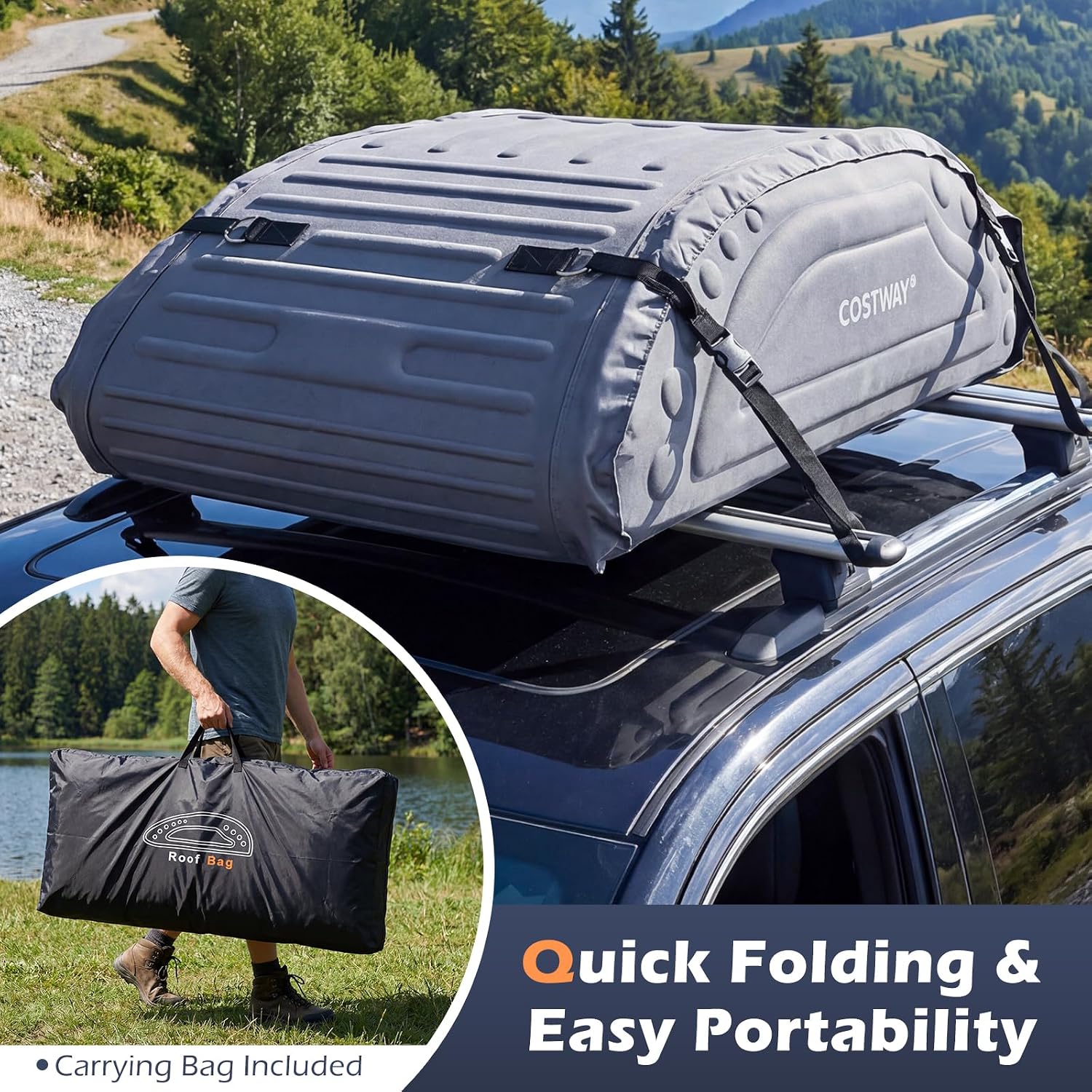 COSTWAY 14 Cu Ft Roof Bag (400L, Grey): image 9